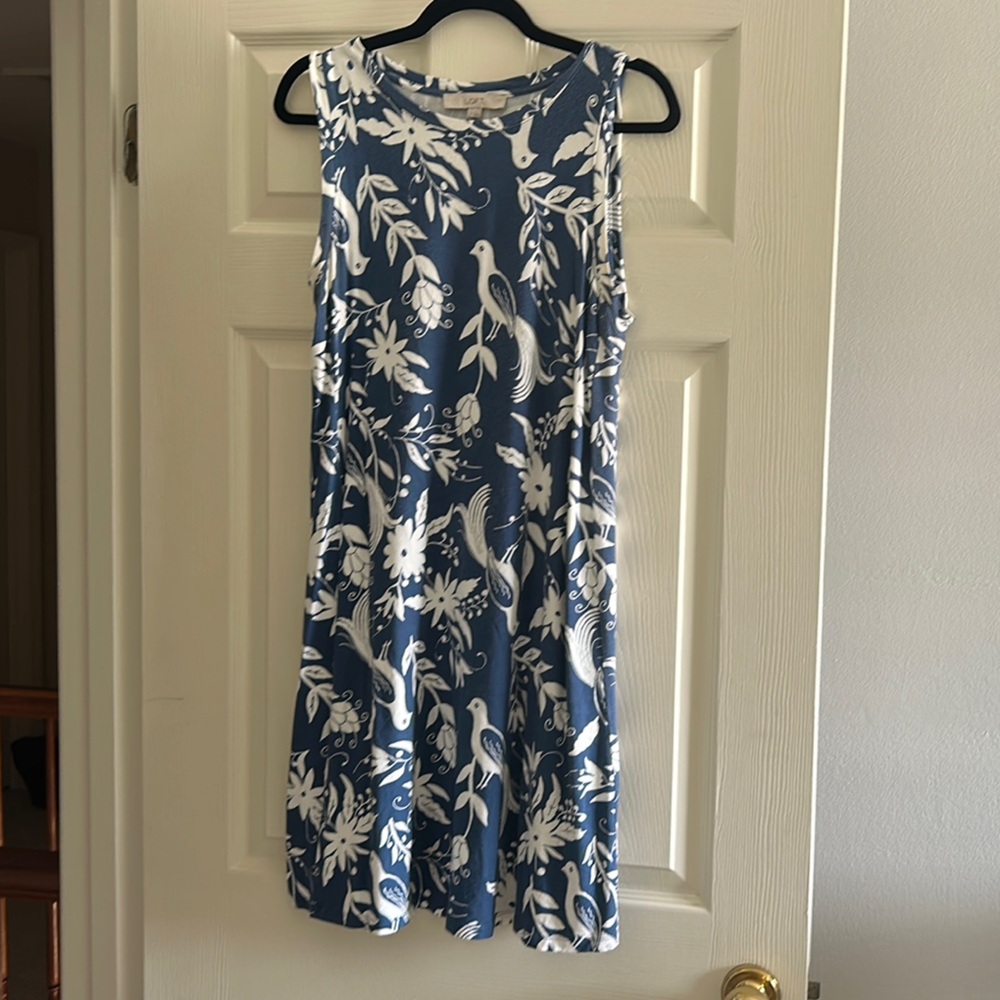 LOFT Blue and White Sleeveless Mini Sundress